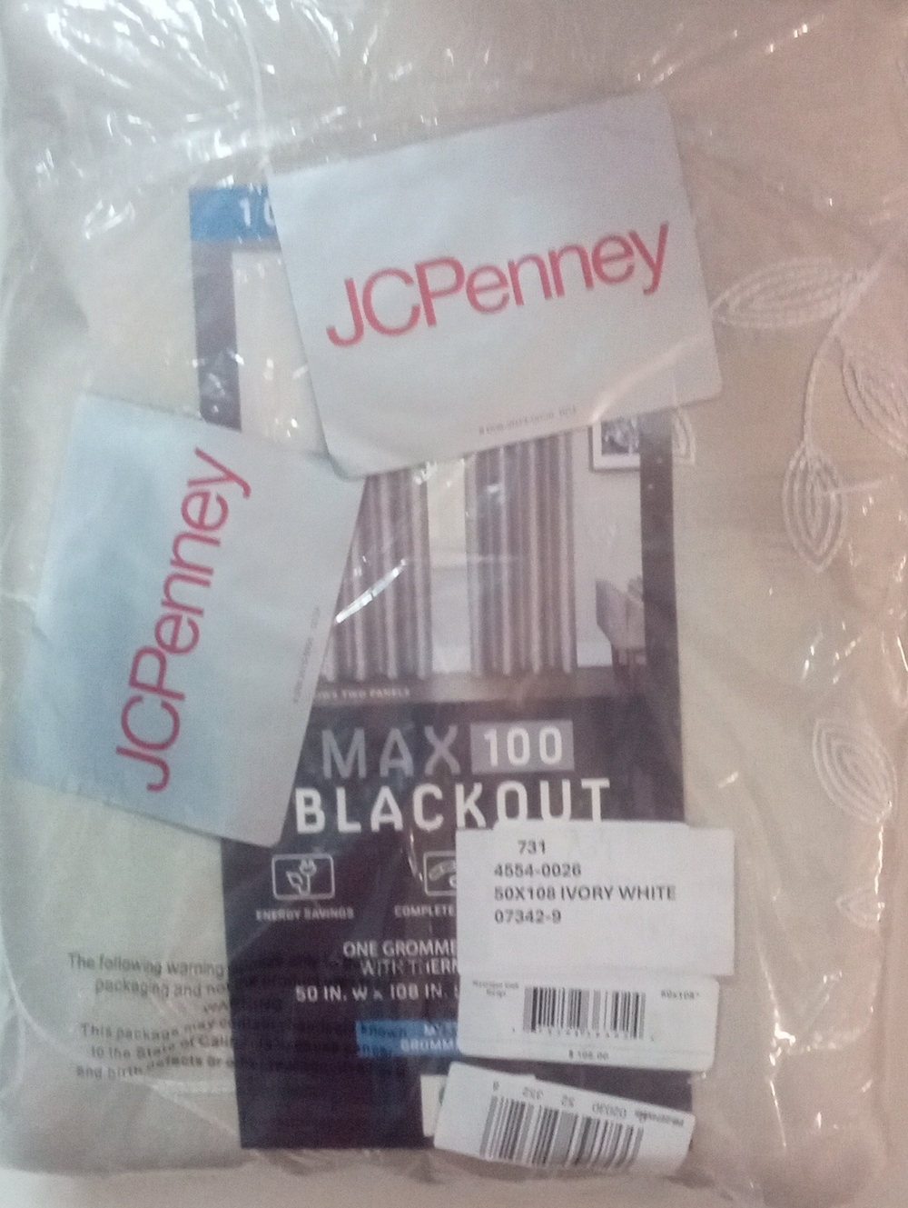Max 100 Blackout  Ivory Grommet Curtain Panel 108" NWT $105